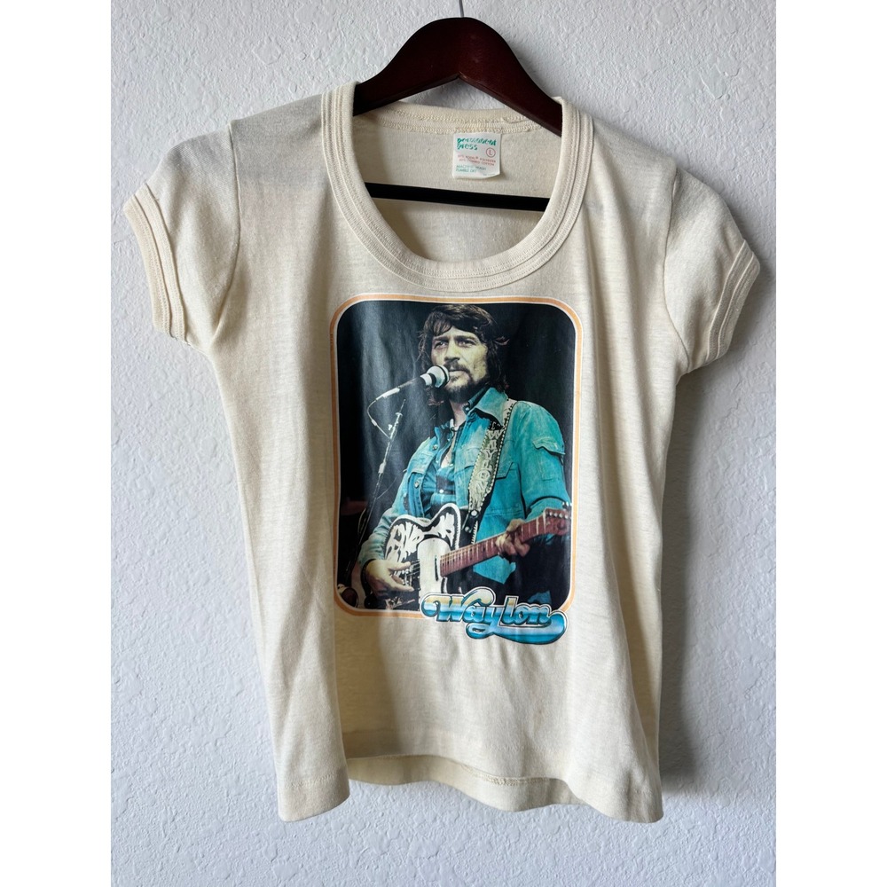 Vintage 80s Waylon Jennings T-Shirt Womens L Fits XS Outlaw Country 17x19